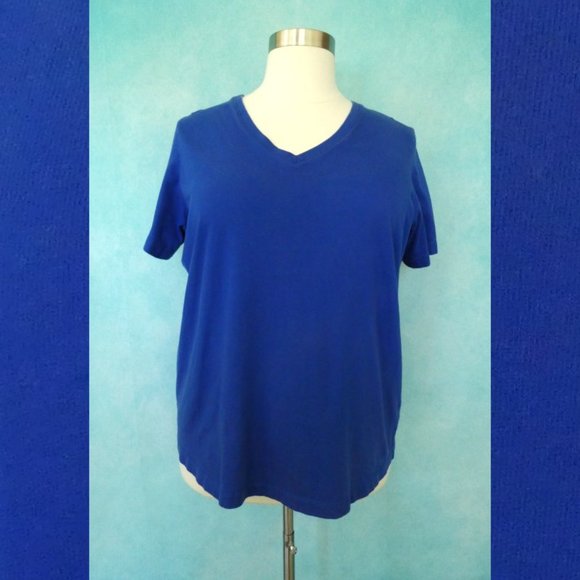 Woman Within Blue V Neck Tee Shirt Size 1X - Picture 2 of 8